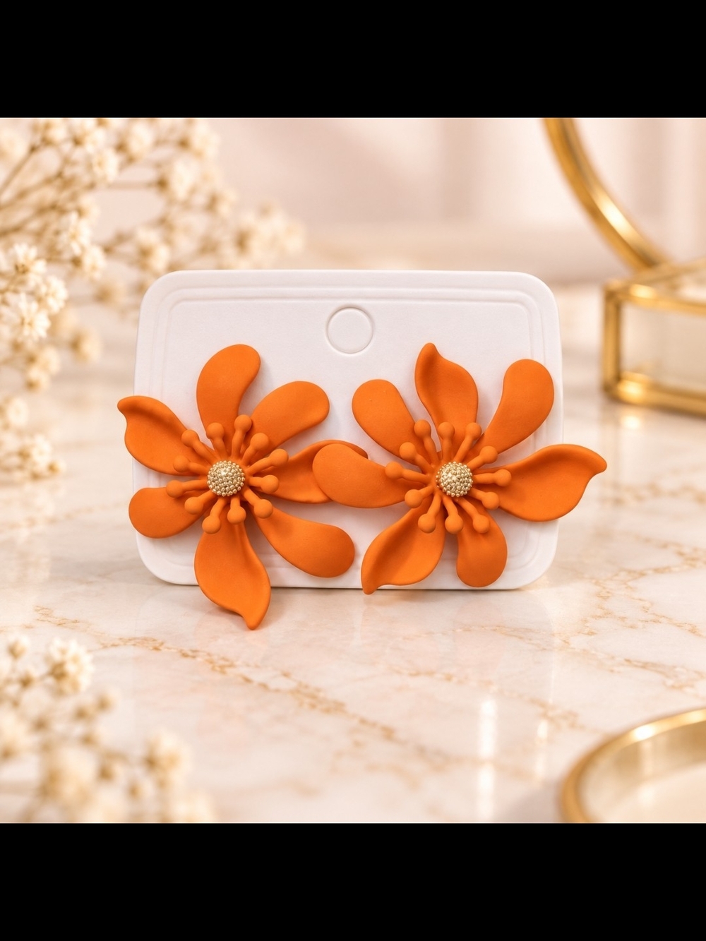 Orange Floral Statement Earrings - Bold Flower Studs